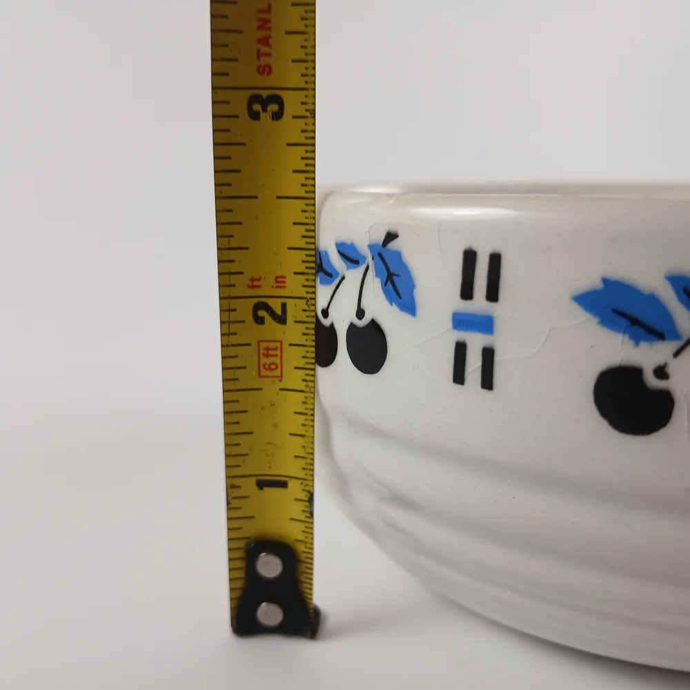 Czechoslovakia Art Deco Ceramic Bowl White With Blue Cherries 5 7/8